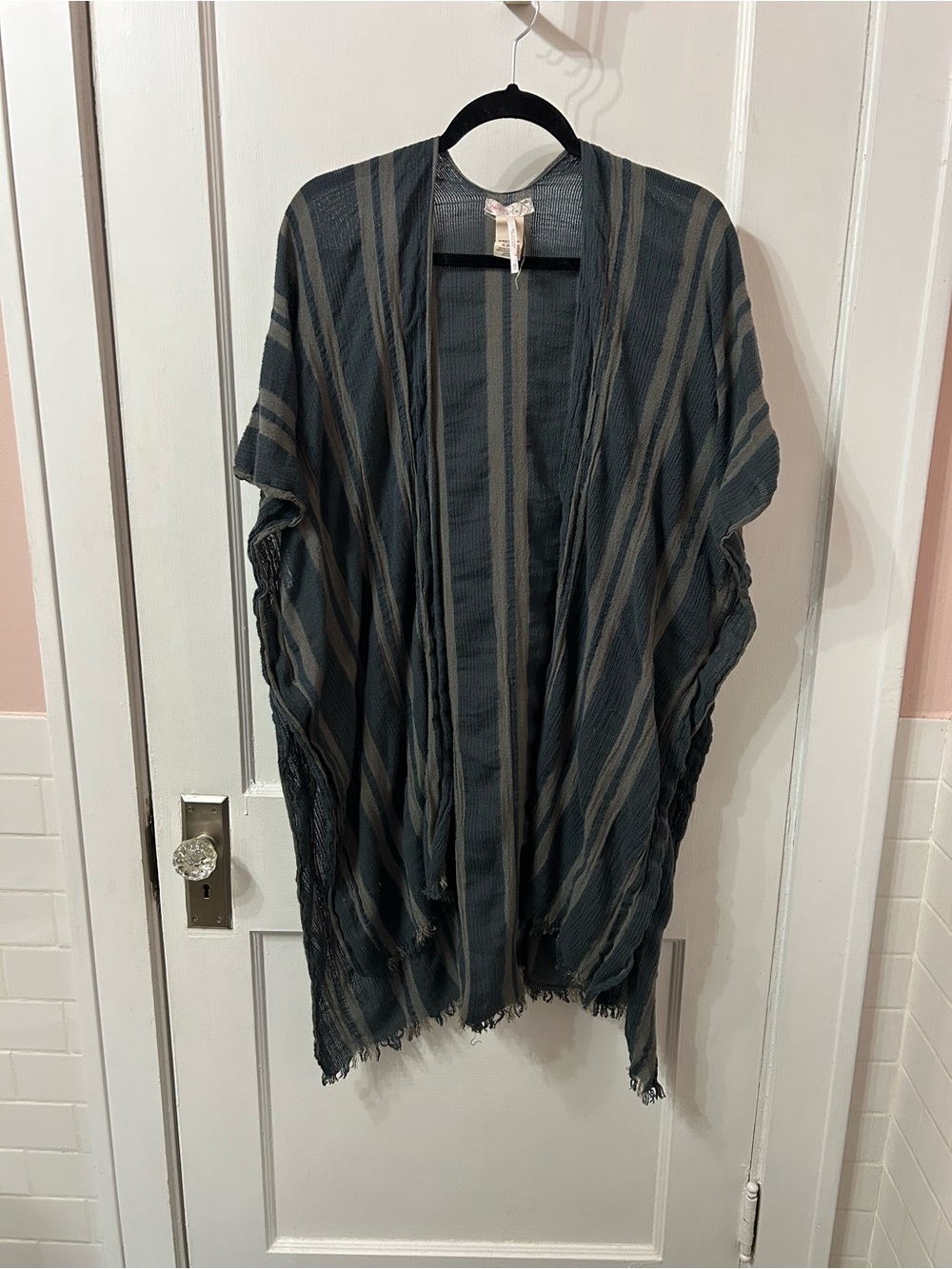Free People Striped Teal and Taupe Open-Front Shawl
